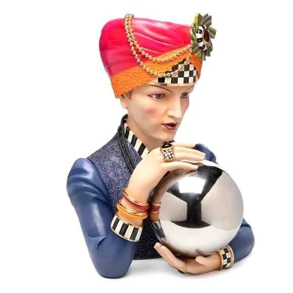 RARE Mackenzie Childs Fortune Teller 18" Courtly Check Figurine Brand New In Box - Picture 2 of 4